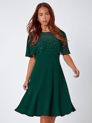 Roman Green Petite Embellished Skater Dress - Image 1 of 5