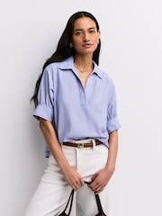 FRAME Blue Striped Cotton Popover Top - Image 1 of 6
