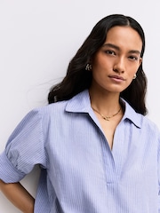 FRAME Blue Striped Cotton Popover Top - Image 5 of 6