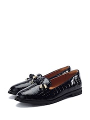 Moda in Pelle Black Fillipa Flat Tassel Trim Loafers - Image 2 of 4
