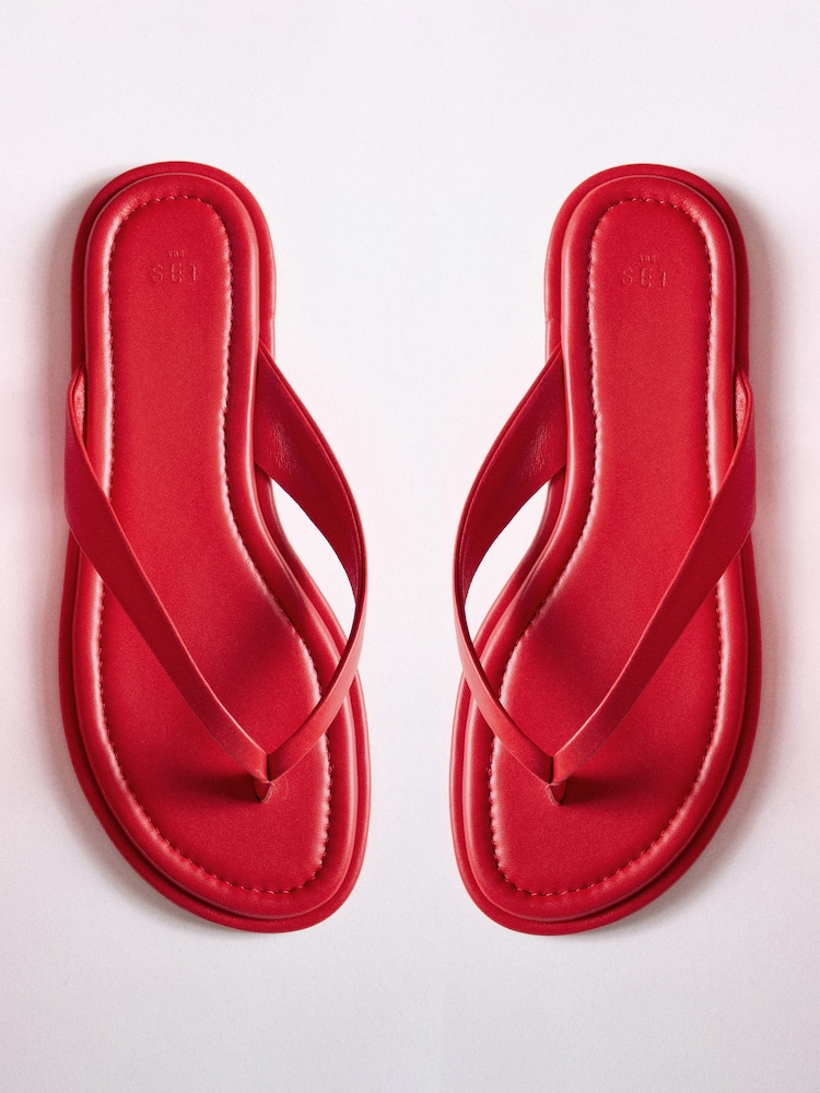 The Set Toe Thong Flat Sandals Red Leather - Image 1 of 7 The Set Toe Thong Flat Sandals Red Leather - Image 1 of 7