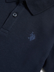 U.S. Polo Assn Dark Blue Heritage Textured Polo Shirt - Image 3 of 3