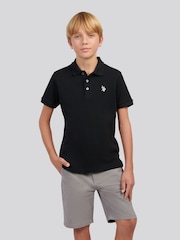 U.S. Polo Assn Black Waffle Texture Polo Shirt - Image 1 of 7