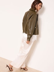 Lipsy Khaki Green Faux Leather 80s Style Biker Jacket - Image 4 of 4