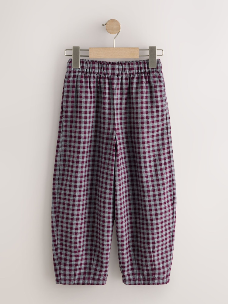 Berry Red/Grey Gingham Barrel Trousers (3-16yrs) - Image 1 of 4 Berry Red/Grey Gingham Barrel Trousers (3-16yrs) - Image 1 of 4
