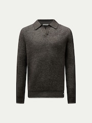 Peckham Rye Grey Knitted Long Sleeve Revere Polo Shirt - Image 1 of 5