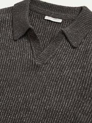 Peckham Rye Grey Knitted Long Sleeve Revere Polo Shirt - Image 3 of 5