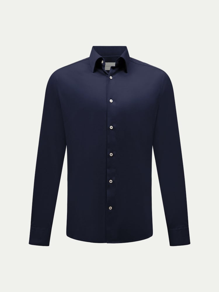 Peckham Rye Blue Jersey Hidden-Button Shirt - Image 1 of 6 Peckham Rye Blue Jersey Hidden-Button Shirt - Image 1 of 6