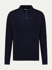 Peckham Rye Blue Knitted Long Sleeve Polo Shirt - Image 6 of 11