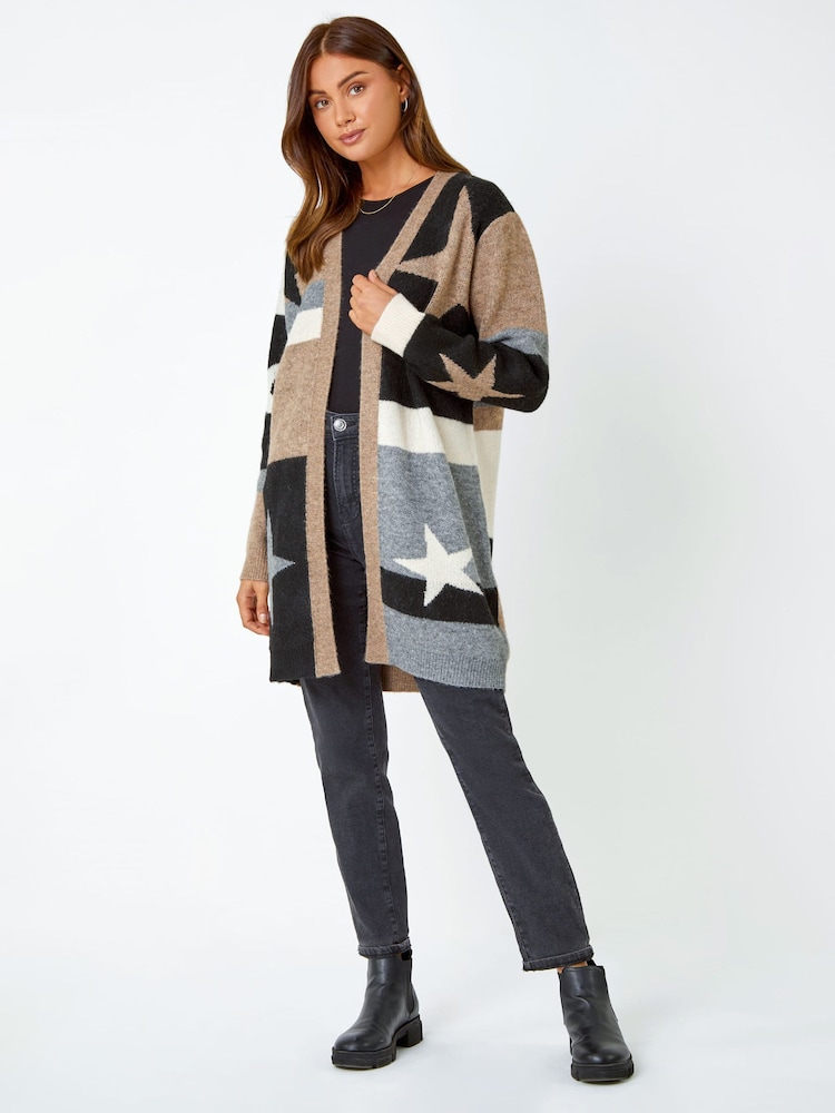 Buy Roman Natural Star Print Longline Stretch Cardigan from Next Oman