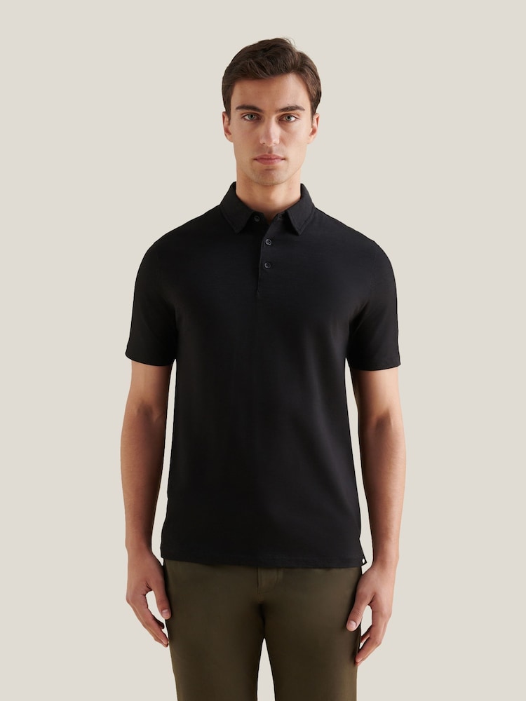 Peckham Rye Black Slub Jersey Polo Shirt - Image 1 of 10 Peckham Rye Black Slub Jersey Polo Shirt - Image 1 of 10