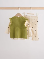 Ecru / Green Knitted Gilet and Printed Rib 3 Piece Baby Set (0mths-2yrs) - Image 5 of 15