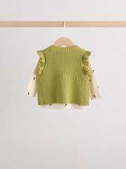 Ecru / Green Knitted Gilet and Printed Rib 3 Piece Baby Set (0mths-2yrs) - Image 6 of 15