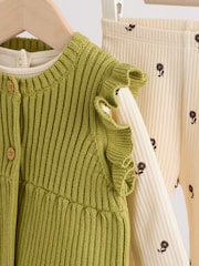 Ecru / Green Knitted Gilet and Printed Rib 3 Piece Baby Set (0mths-2yrs) - Image 8 of 15