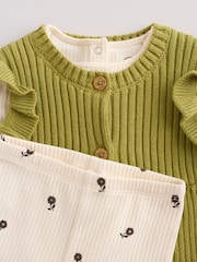Ecru / Green Knitted Gilet and Printed Rib 3 Piece Baby Set (0mths-2yrs) - Image 9 of 15