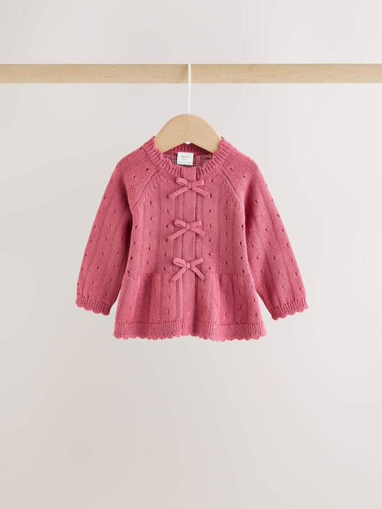 Pink Frill Knitted Bow Baby Cardigan & Leggings Set 2 Piece (0mths-2yrs) - Image 2 of 11