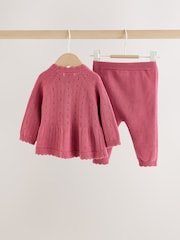 Pink Frill Knitted Bow Baby Cardigan & Leggings Set 2 Piece (0mths-2yrs) - Image 4 of 11