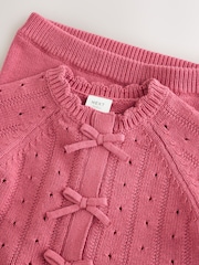 Pink Frill Knitted Bow Baby Cardigan & Leggings Set 2 Piece (0mths-2yrs) - Image 8 of 11