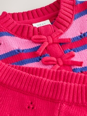 Red Stripe Knitted Bow Cardigan and Leggings Baby 2 Piece Set (0mths-2yrs) - Image 14 of 16