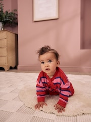 Red Stripe Knitted Bow Cardigan and Leggings Baby 2 Piece Set (0mths-2yrs) - Image 4 of 16