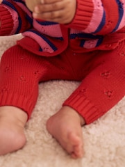 Red Stripe Knitted Bow Cardigan and Leggings Baby 2 Piece Set (0mths-2yrs) - Image 6 of 16