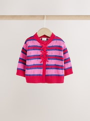 Red Stripe Knitted Bow Cardigan and Leggings Baby 2 Piece Set (0mths-2yrs) - Image 9 of 16