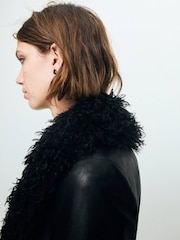 Mango Black Faux Leather Faux Fur Trim Coat - Image 5 of 7