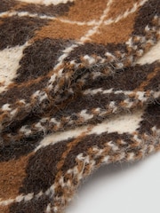 Mango Brown Argyle Hat and Scarf Set - Image 2 of 3