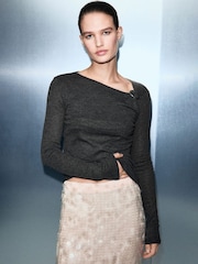 Mango Grey Metal Detail Long Sleeve Top - Image 1 of 6