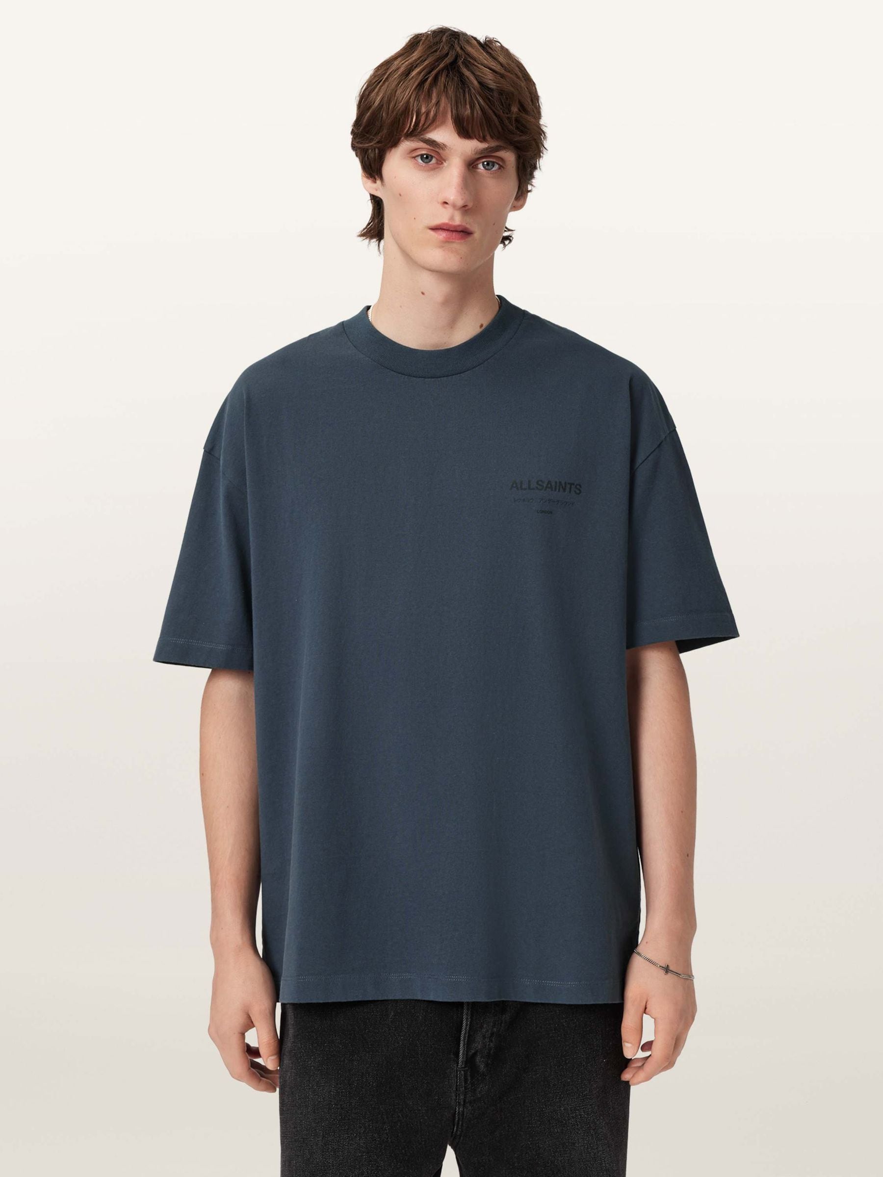 Buy AllSaints Blue Underground Oversized Cotton Crew Neck T-Shirt