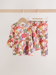 White Floral Peplum Top and Leggings Baby Set (0mths-2yrs) - Image 5 of 14