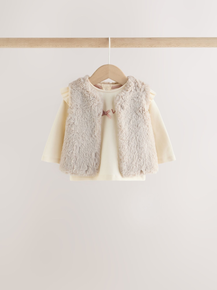 Pink/Cream Fur Baby Gilet Top and Leggings 3 Piece Set (0mths-2yrs) - Image 2 of 11