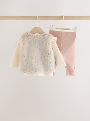 Pink/Cream Fur Baby Gilet Top and Leggings 3 Piece Set (0mths-2yrs) - Image 5 of 11