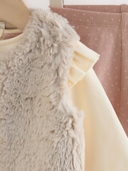 Pink/Cream Fur Baby Gilet Top and Leggings 3 Piece Set (0mths-2yrs) - Image 8 of 11