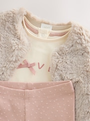 Pink/Cream Fur Baby Gilet Top and Leggings 3 Piece Set (0mths-2yrs) - Image 9 of 11