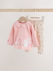 Pink Bunny Long Sleeve Top and Leggings Baby 2 Piece Set (0mths-2yrs) - Image 5 of 14