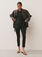 Black Cropped Jersey Denim Leggings - Image 1 of 8