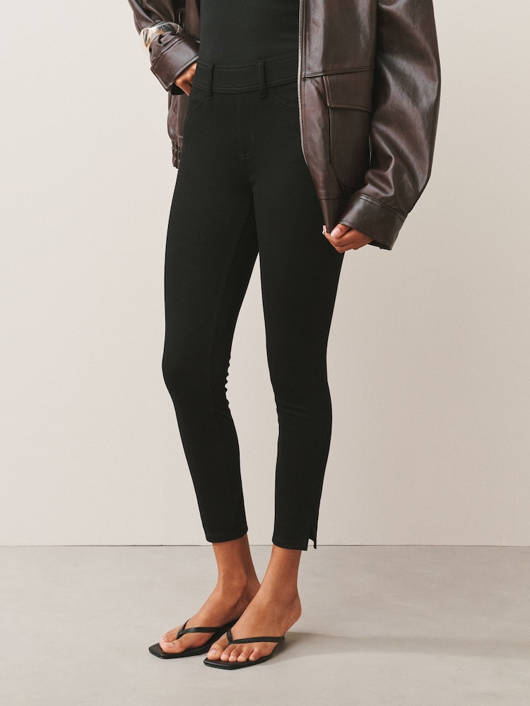 Black Cropped Jersey Denim Leggings - Image 2 of 8