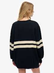 Superdry Blue Oversized Striped V-Neck Jumper - Image 2 of 6