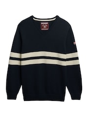 Superdry Blue Oversized Striped V-Neck Jumper - Image 6 of 6