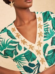 Love & Roses Green Palm Print Embroidered V-Neck T-Shirt - Image 2 of 4