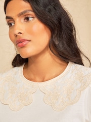 Love & Roses Ivory Embroidered Collar Puff Sleeve T-Shirt - Image 2 of 4