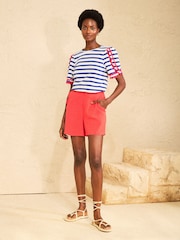 Love & Roses Cobalt Blue Stripe Crew Neck Ric Rac Sleeve Scallop T-Shirt - Image 3 of 4