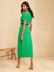 Verde brillante - Vestido Love & Roses de manga corta con detalle de lazo en contraste en la cintura. - Imagen 4 de 4