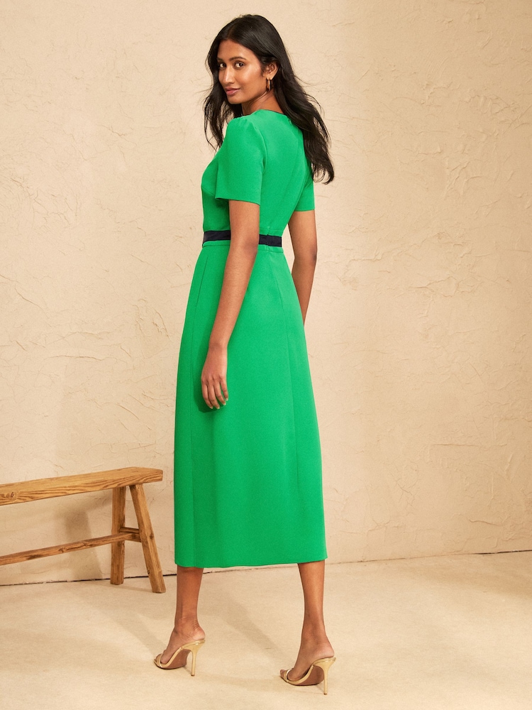 Love & Roses Bright Green Tailored Short Sleeve Dress With Contrast Tie Waist Panel - Image 4 of 4 Love & Roses Bright Green Tailored Short Sleeve Dress With Contrast Tie Waist Panel - Image 4 of 4