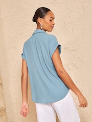 Love & Roses Roll Sleeve Button Through Sequin Trim Shirt - 4的图像4｝