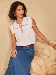 Love & Roses Ivory Petite Bib Detail Shell Top - Image 4 of 4