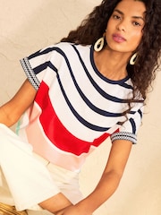 Love & Roses Ivory Multi Wavy Stripe Crew Neck T-Shirt - Image 1 of 4