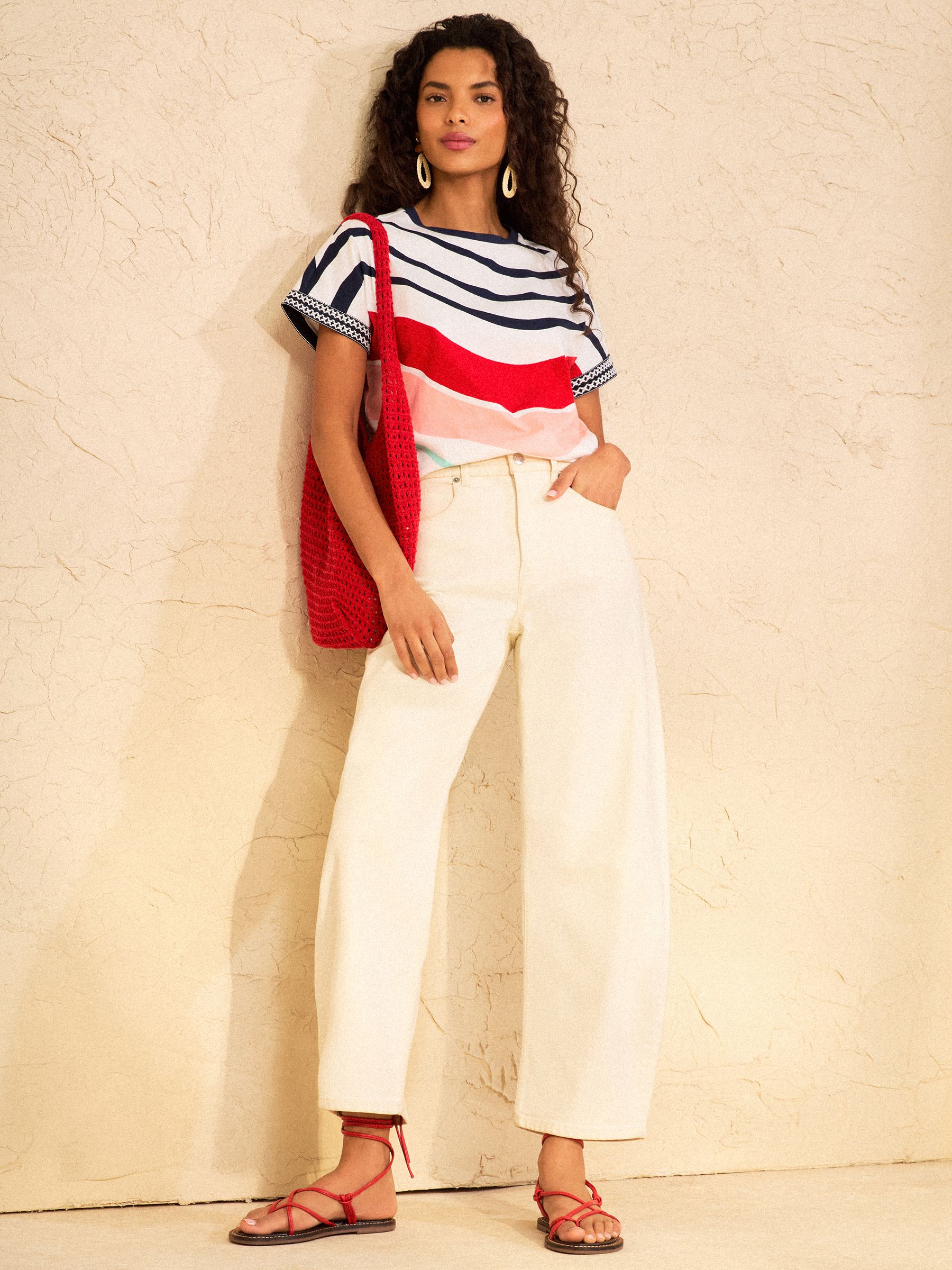 Buy Love & Roses Ivory Multi Wavy Stripe Crew Neck T-Shirt from