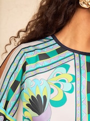 Love & Roses Navy And Ivory Abstract Print Batwing Satin Front Jersey T-Shirt - Image 4 of 5